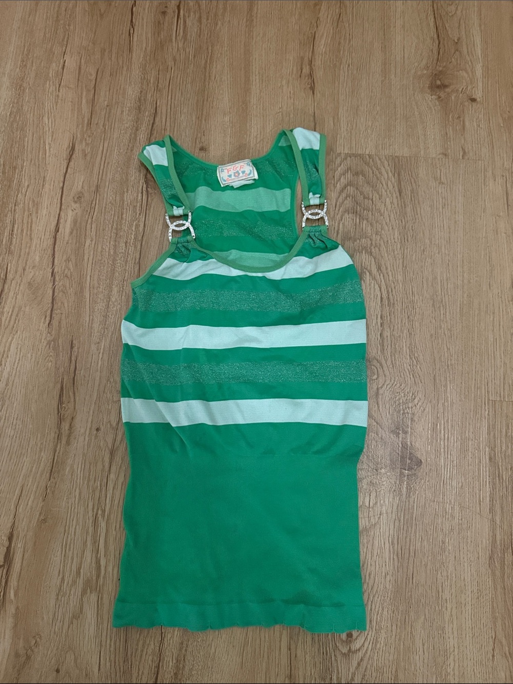 Y2k Green Striped Tank Top with Ring-Strap Details